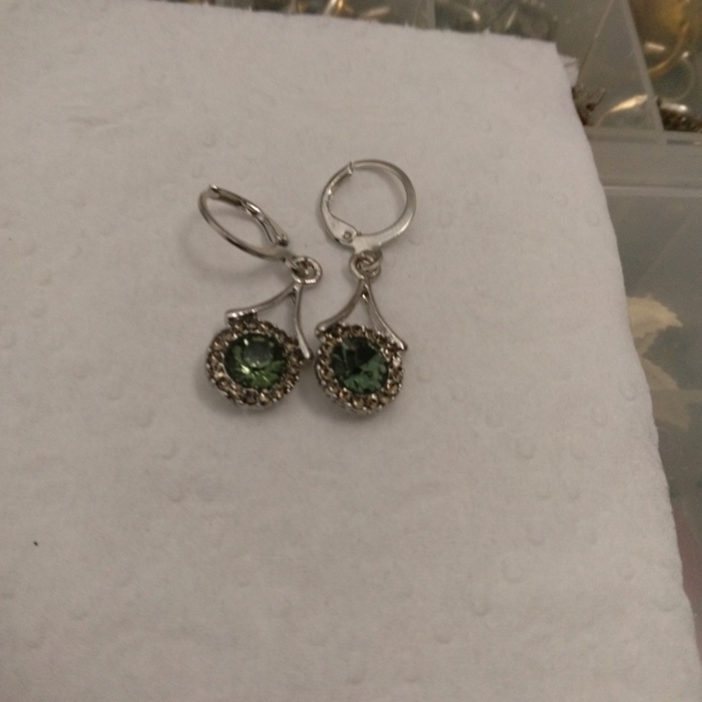 Chic Silver and Green Drop Earrings